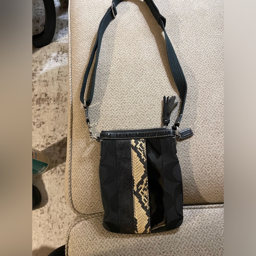 Coach small crossbody purse -black with python